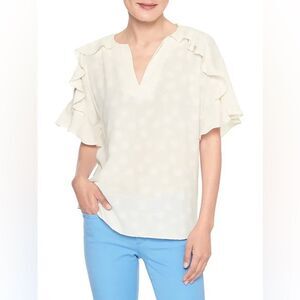 NWT- Banana Republic Cream Polka Dot Flounce Sleeve Blouse sz Large
